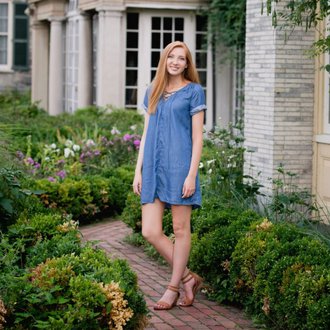 girl in a dress on a pathway
