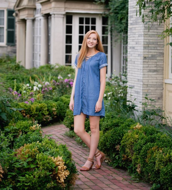 girl in a dress on a pathway