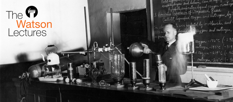 Earnest Watson conducting his famous "liquid-air" experiment at Caltech in 1953 during a Friday Evening Demonstration Lecture