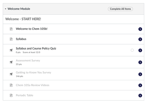 A screenshot of a Welcome Module in Canvas