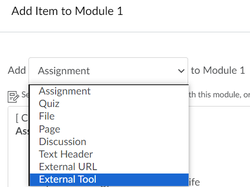 A screenshot of the Modules drop-down selector menu