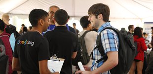 CMS-EE Partner company representative talking to student