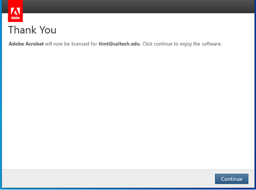 adobe acrobat thank you window