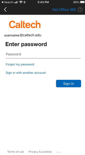 outlook mobile enter password screen