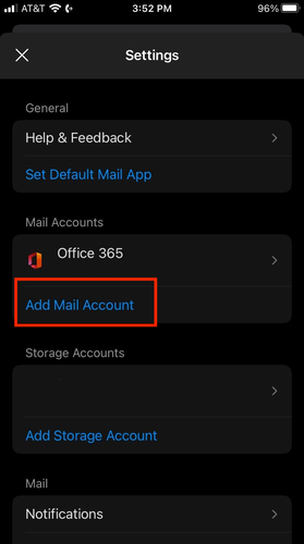 apple outlook mobile add account screen