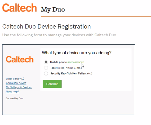 Duo device registration screen