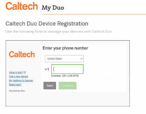 duo device registration screen