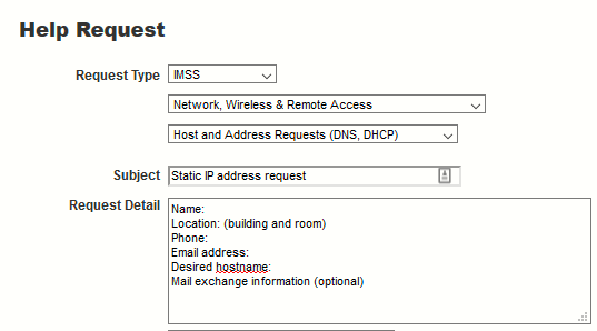 Help Request format for Static IP Address