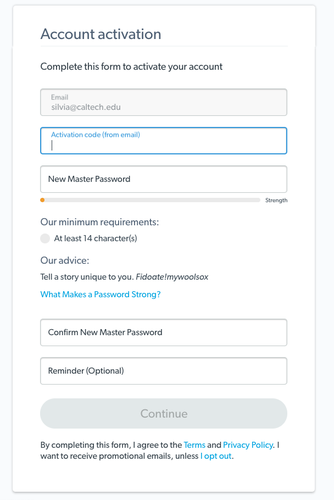 LastPass activation screen, enter activation code