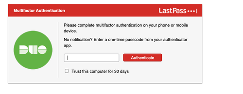 LastPass Duo authentication