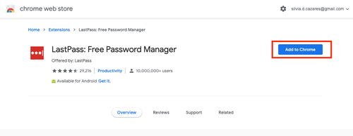 LastPass browser extension, button to add to chrome