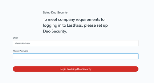 LastPass Duo log in prompt
