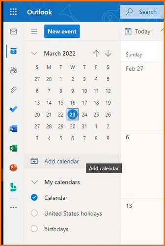 Outlook calendar view