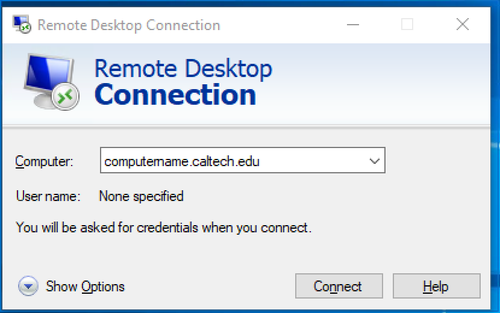 Remote Desktop Connect Screen