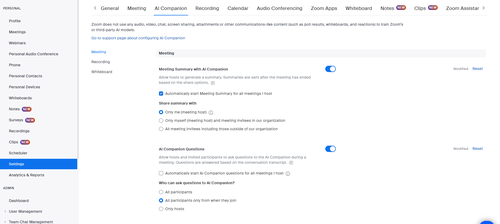 Zoom AI Companion Settings