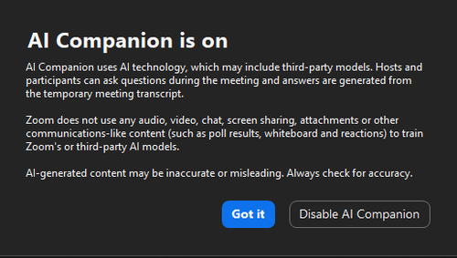 Zoom AI Companion Notification