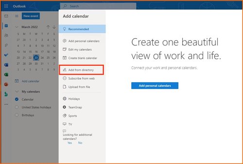 Outlook shared calendar configuration