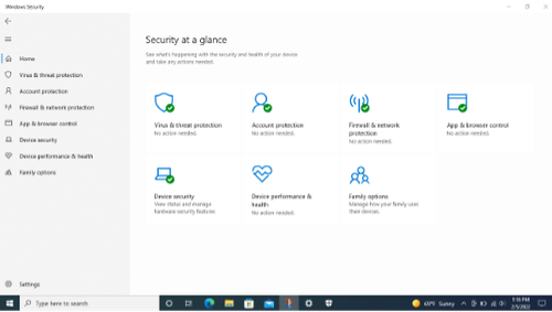 Windows security at a glance window