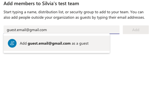 Teams Add Guest member
