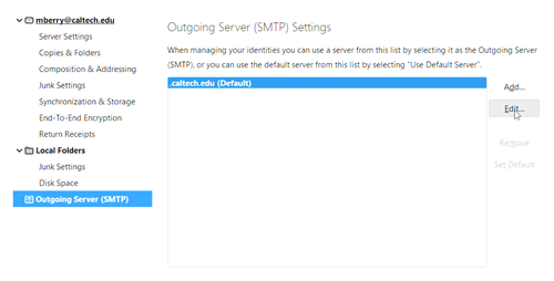 thunderbird outgoing server settings