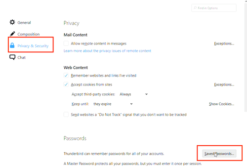 thunderbird saved passwords