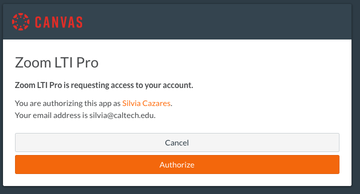 canvas and zoom integration LTI authorization