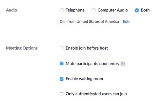 zoom meeting options settings