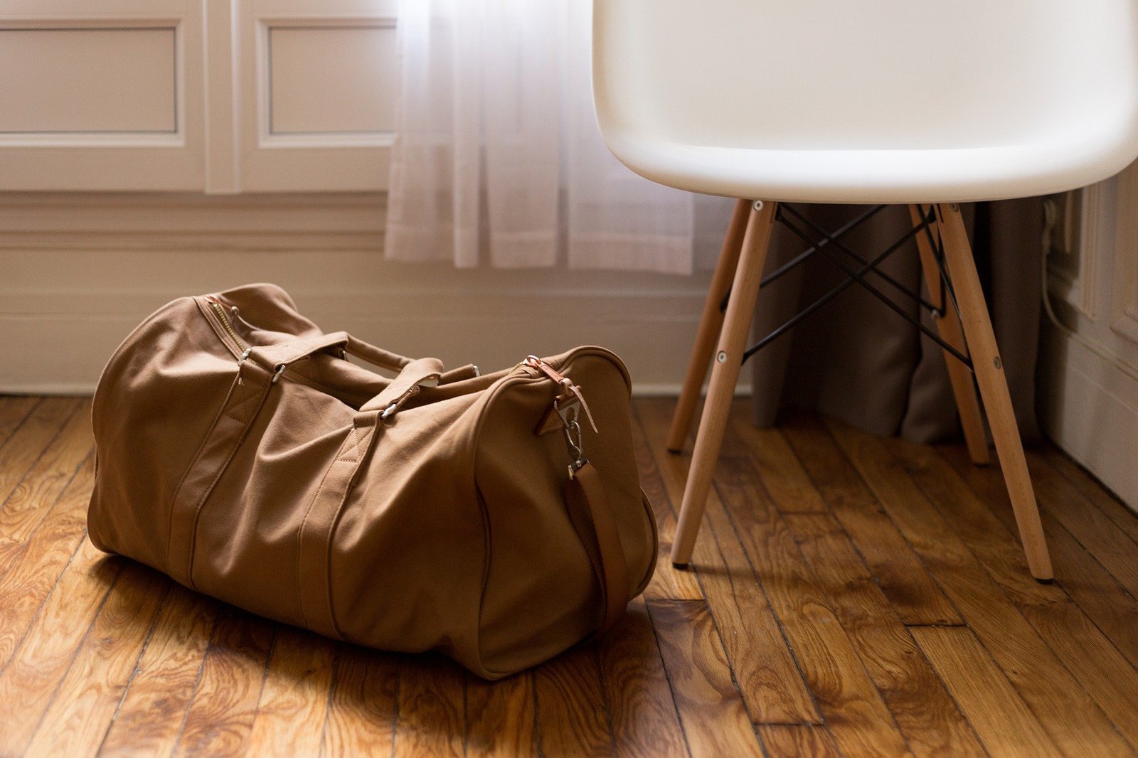 packed bag on ground