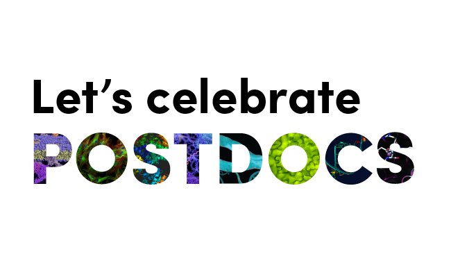 "Let's celebrate postdocs" on a white background