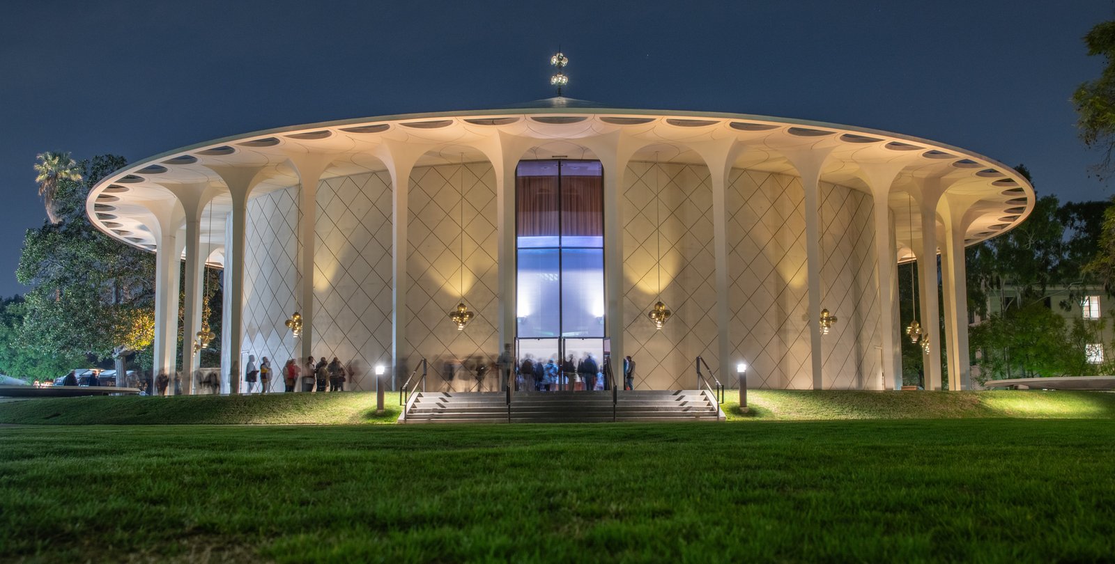Beckman Auditorium at night
