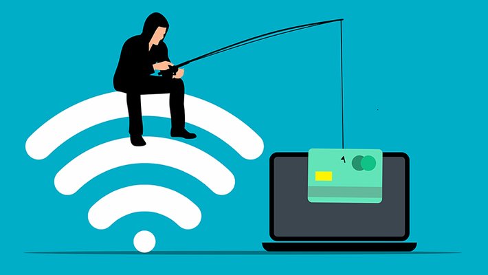 hacker dangles a fishing rod over a laptop