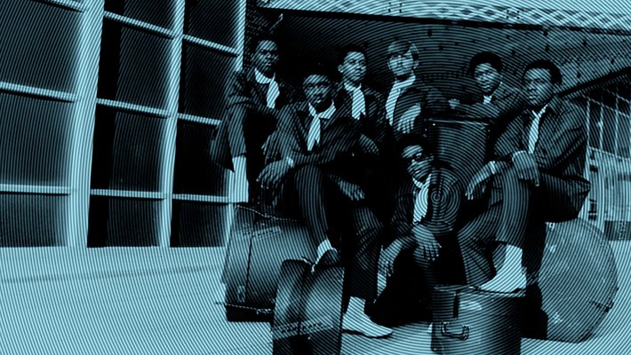 Stylized image of band members