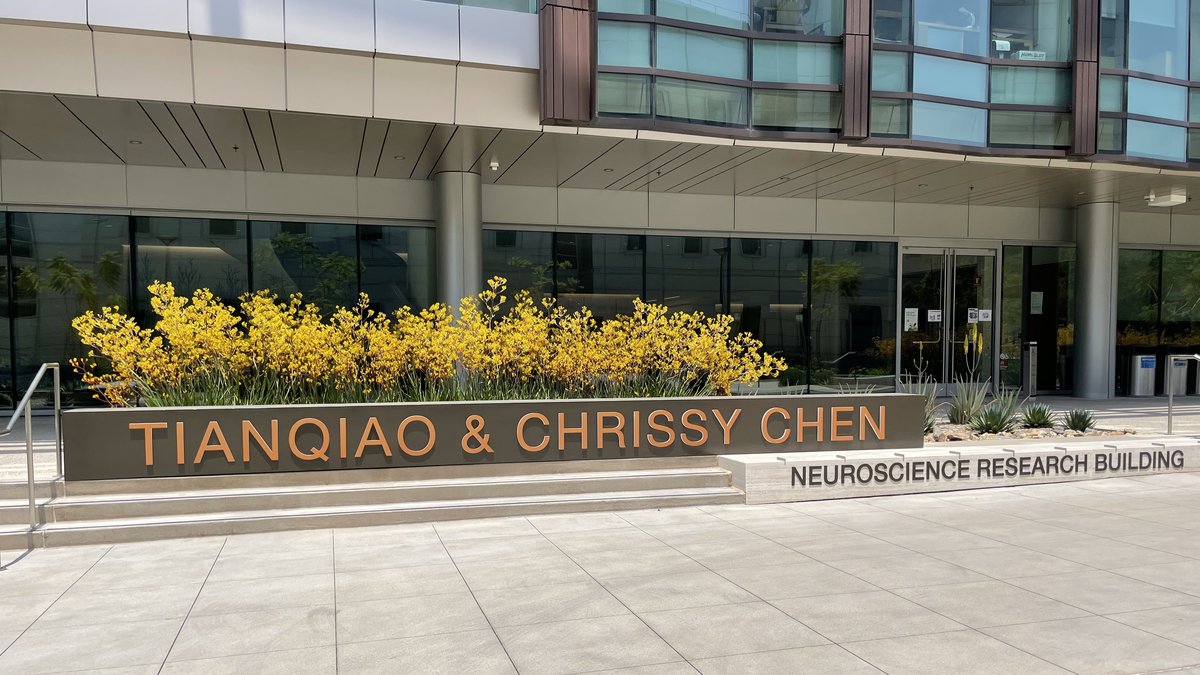 Signage outside the "Tianqiao and Chrissy Chen Neuroscience Research" building