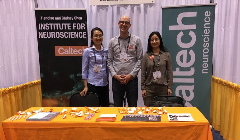Caltech Neuroscience recruitment booth at 2019 SfN Graduate Fair in Chicago.