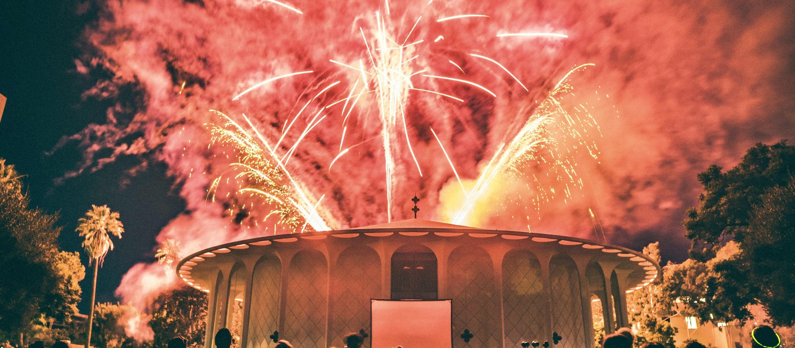 Fireworks above Beckman Auditorium