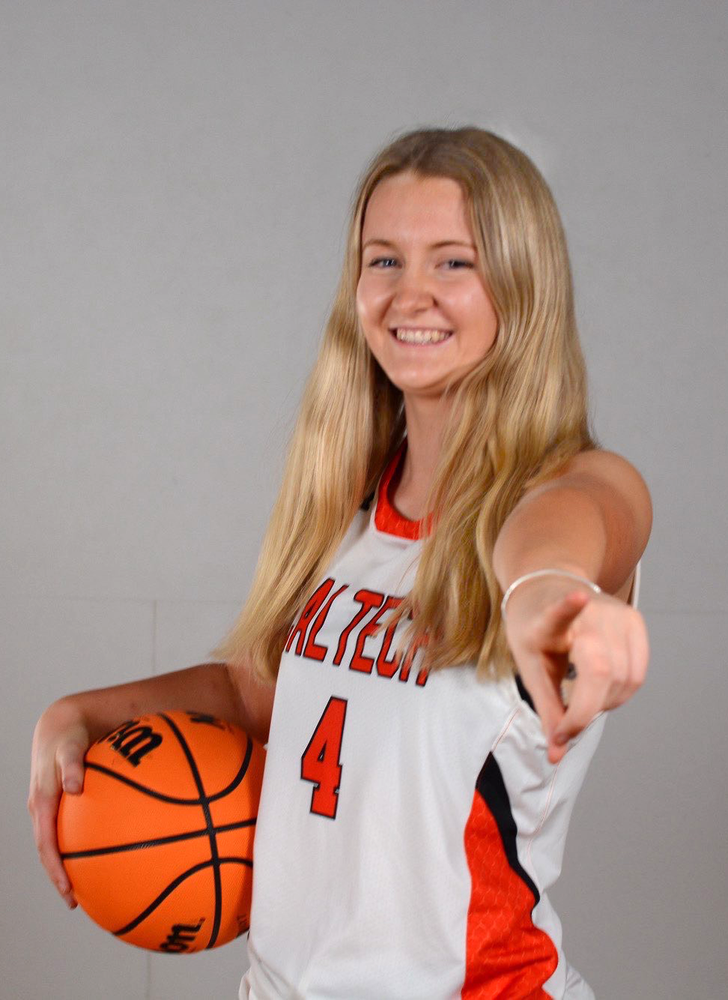 Louise at Caltech with a basketball