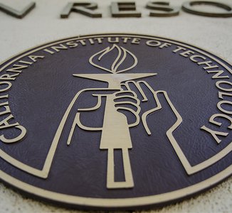 Caltech seal on HR building