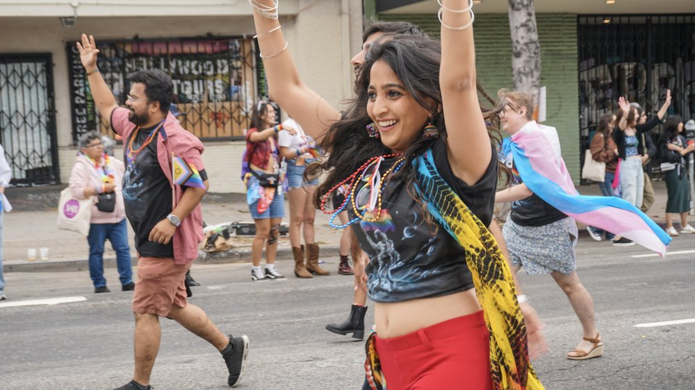 Nivedita Mahesh leads Caltech dancers in the parade.