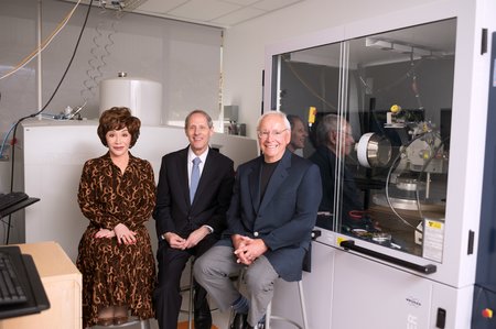 Lynda Resnick, Caltech President Thomas F. Rosenbaum, and Stewart Resnick