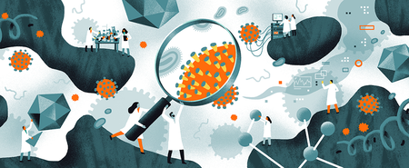 illustration of scientists researching the novel coronavirus