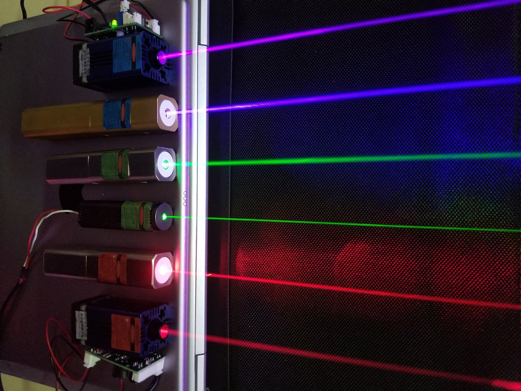 Several lasers emit light in different colors