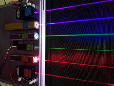 Several lasers emit light in different colors