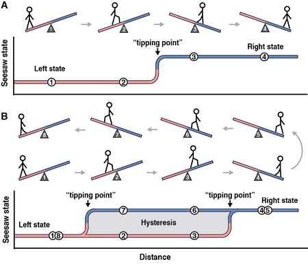 A diagram describing multistability and hysteresis.