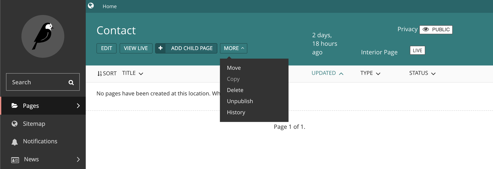 Page more menu with copy selected