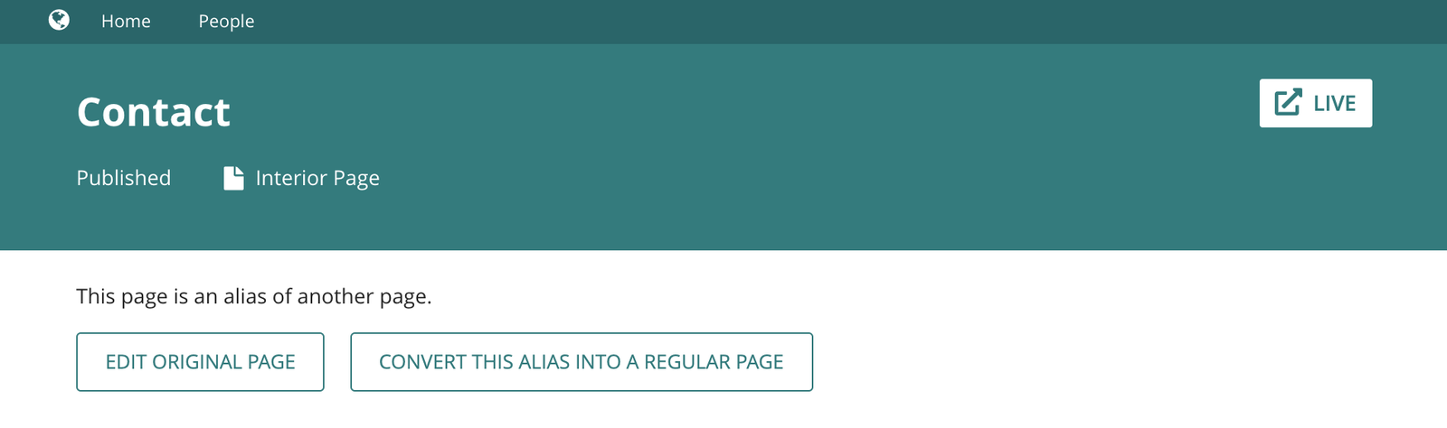 When attempting to edit a page alias, users will be directed to the original page.