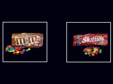 two boxes on a computer screen, one showing m&ms and the other showing skittles