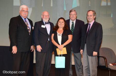 photo of Maria F. Lopez with Caltech dignitaries