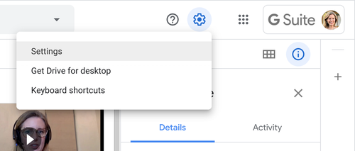 G Suite profile settings gear