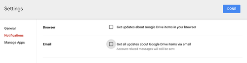 Disable email alerts google drive